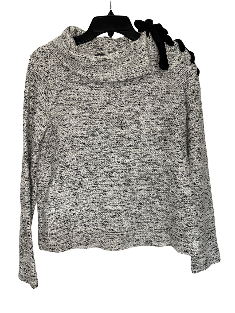 Club Monaco Gray Marled Cowl Neck Sweater with Black Bow Accent Small